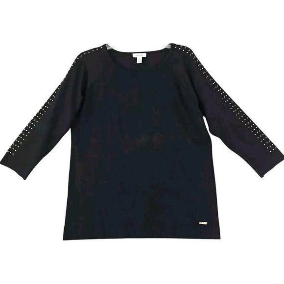 Calvin Klein ~Woman Size L~ Black 3/4 Sleeve Sweater Crew Neck Top Pullover. - Picture 1 of 9